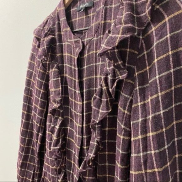 Madewell Purple Plaid Windowpane Ruffle-Front Blouse Classic Preppy - Picture 7 of 11
